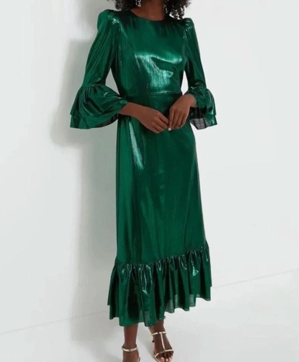 pomander place tuckernuck emerald green lillith dress crinkle, women size large‎